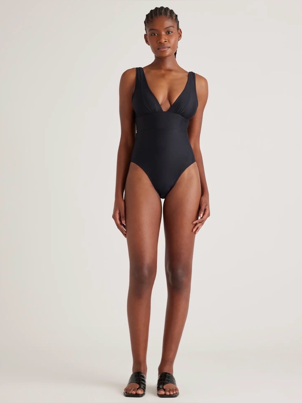 NWT QUINCE Italian Plunge One-Piece Swimsuit In Black Size S